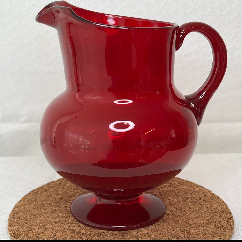 Vintage MCM ruby cranberry red blown glass pitcher